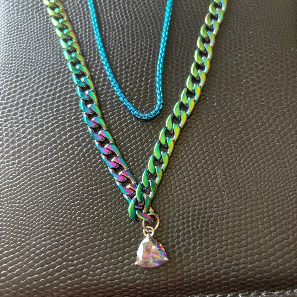 ⭐️NWOT⭐️Two Necklace Set with Prism Pendant - Picture 2 of 2